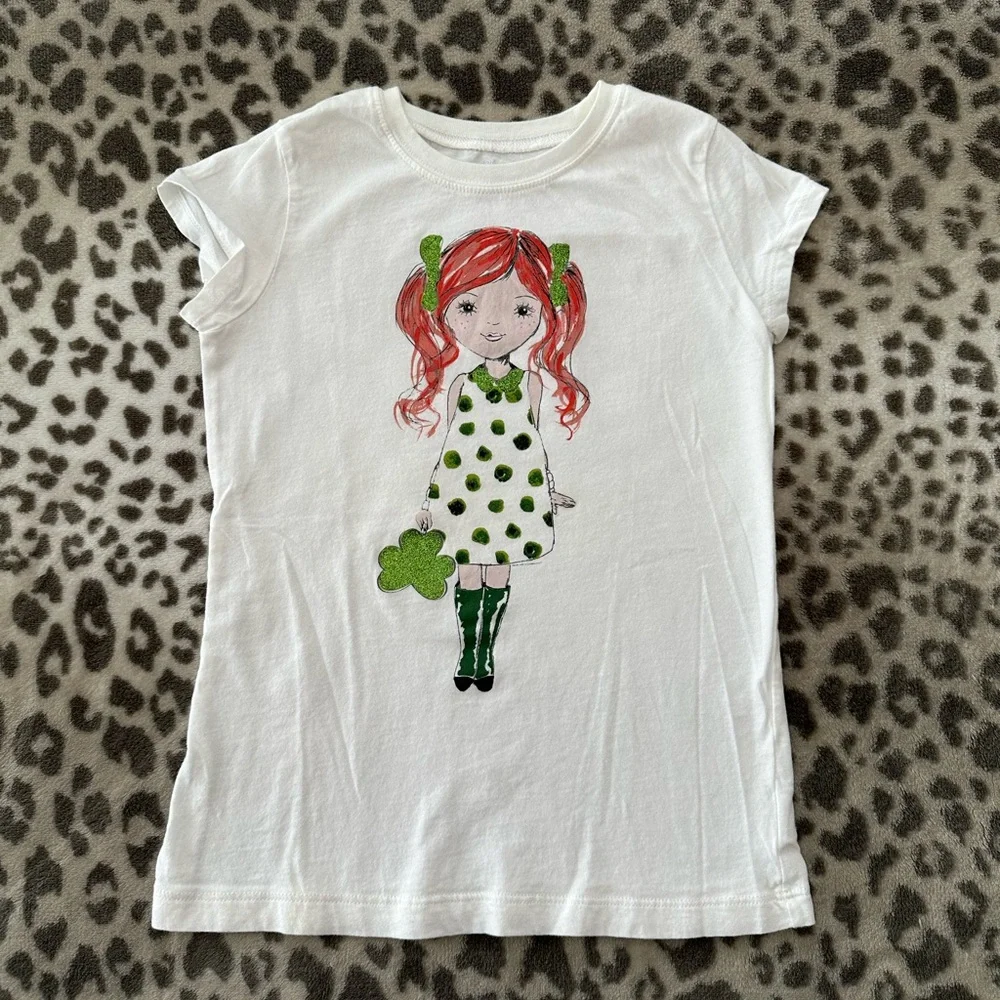 Children’s Place Girl Graphic St. Patrick’s Day Short Sleeve T-shirt White 7/8